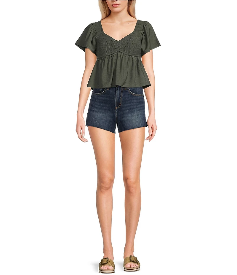 Honey & Sparkle Smocked V-Neck Ruffle Short Sleeve Top