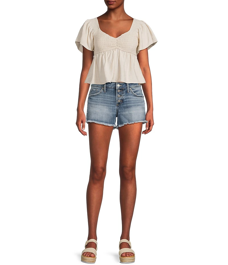 Honey & Sparkle Smocked V-Neck Ruffle Short Sleeve Top