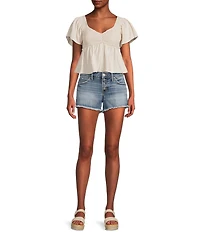 Honey & Sparkle Smocked V-Neck Ruffle Short Sleeve Top