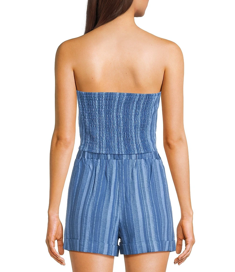 Honey & Sparkle Striped Strapless Sweetheart Neck Coordinating Knot Front Top