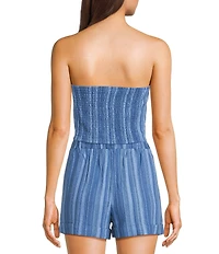 Honey & Sparkle Striped Strapless Sweetheart Neck Coordinating Knot Front Top