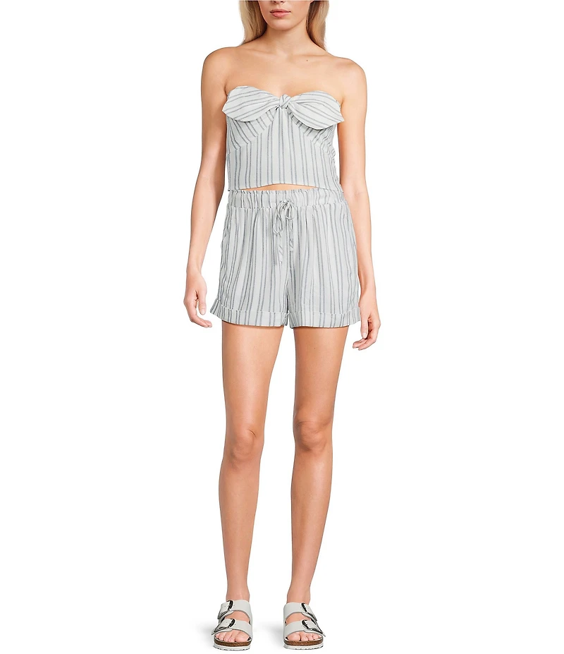 Honey & Sparkle Striped Strapless Sweetheart Neck Knot Front Coordinating Top