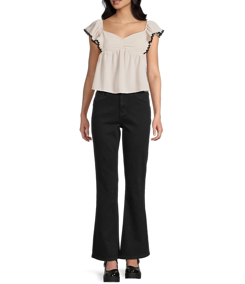 Honey & Sparkle Sweetheart Neck Ric Rac Trim Ruffle Sleeve Top