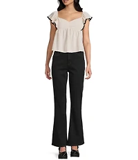 Honey & Sparkle Sweetheart Neck Ric Rac Trim Ruffle Sleeve Top