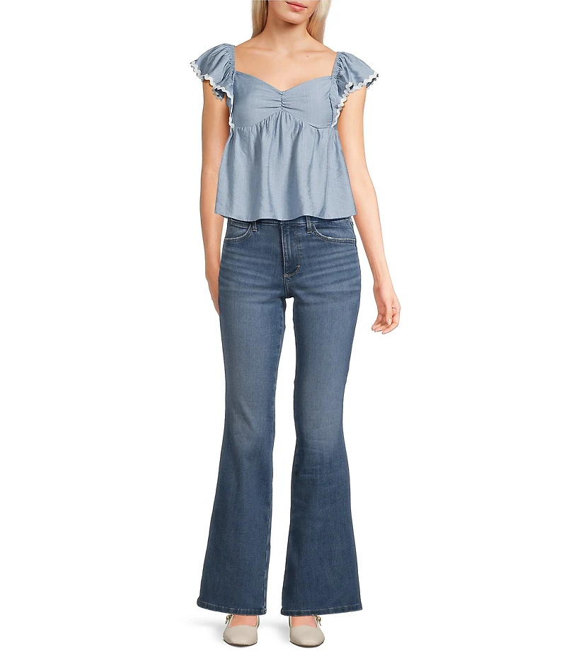 Honey & Sparkle Sweetheart Neck Ruffle Sleeve Ric Rac Trim Top