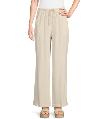 Honey & Sparkle Washed Linen Mid Rise Elastic Waist Flat Front Pants