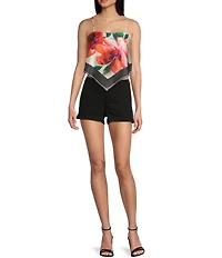Honey & Sparkle Woven Large Floral Printed Satin Spaghetti Strap Hanky Hem Top