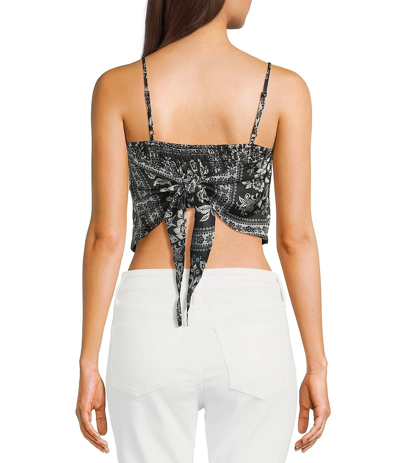 Honey & Sparkle Woven Printed Satin Spaghetti Strap Hanky Hem Top