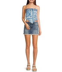 Honey & Sparkle Woven Printed Satin Spaghetti Strap Hanky Hem Top
