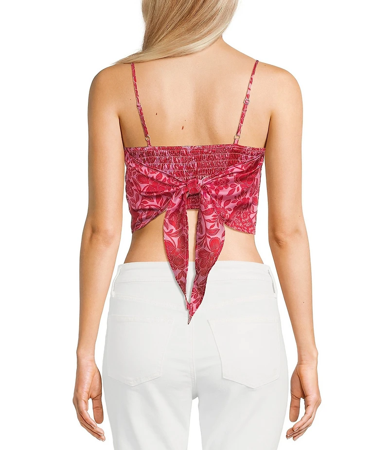Honey & Sparkle Woven Print Satin Spaghetti Strap Hanky Hem Top
