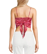 Honey & Sparkle Woven Print Satin Spaghetti Strap Hanky Hem Top