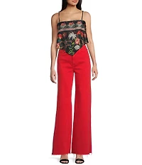 Honey & Sparkle Woven Pattern Satin Spaghetti Strap Hanky Hem Top