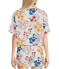 Honey & Sparkle Woven Printed Short Sleeve Coordinating Camp Shirt