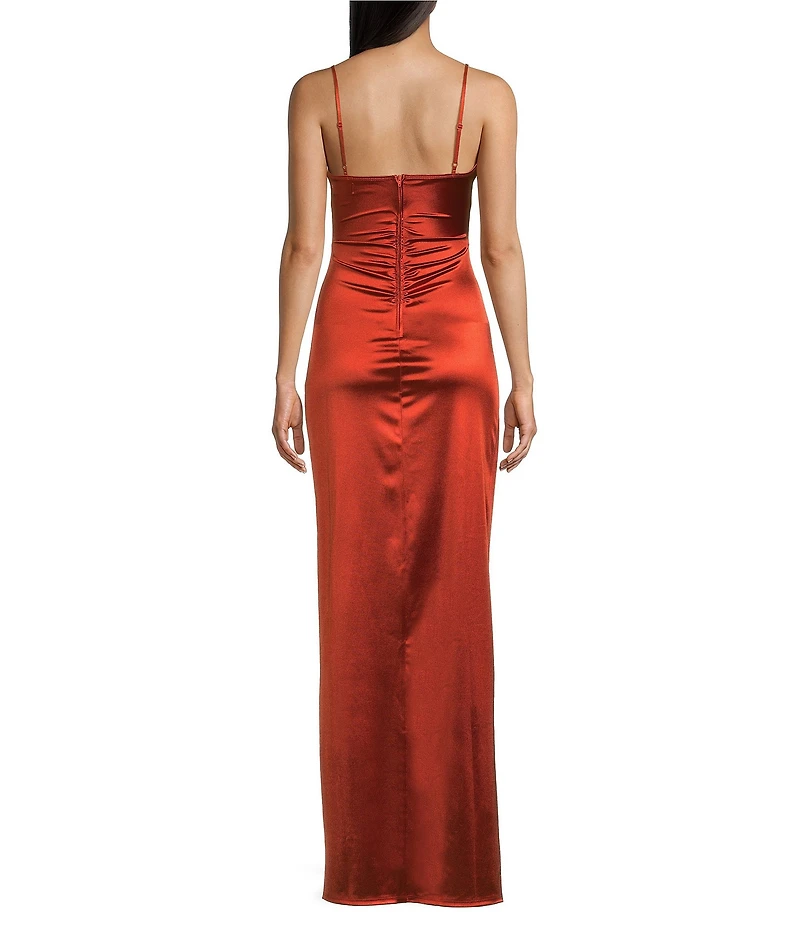 Honey and Rosie Asymmetrical Side Drape Side Slit Fitted Gown