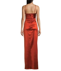Honey and Rosie Asymmetrical Side Drape Side Slit Fitted Gown