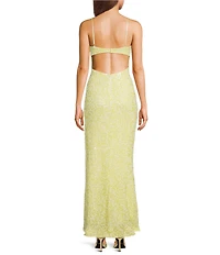 Honey and Rosie Beaded Scoop Neck Cutout Back Flared Hem Long Dress