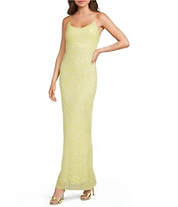 Honey and Rosie Beaded Scoop Neck Cutout Back Flared Hem Long Dress