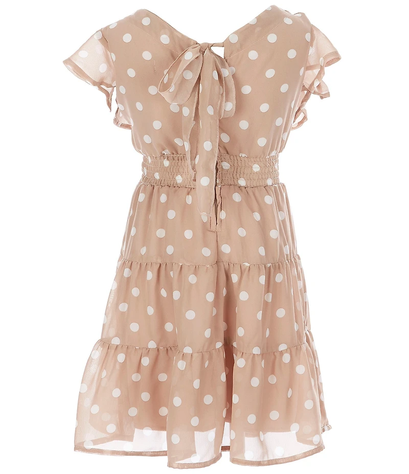 Honey and Rosie Big Girls Flutter Sleeve Bow-Back Dotted Fit-And-Flare Dress