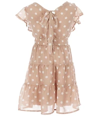 Honey and Rosie Big Girls Flutter Sleeve Bow-Back Dotted Fit-And-Flare Dress