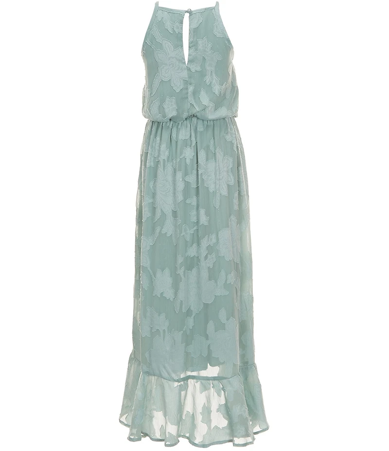 Honey and Rosie Big Girls Floral Burnout Sleeveless Ruffle Hem Maxi Dress