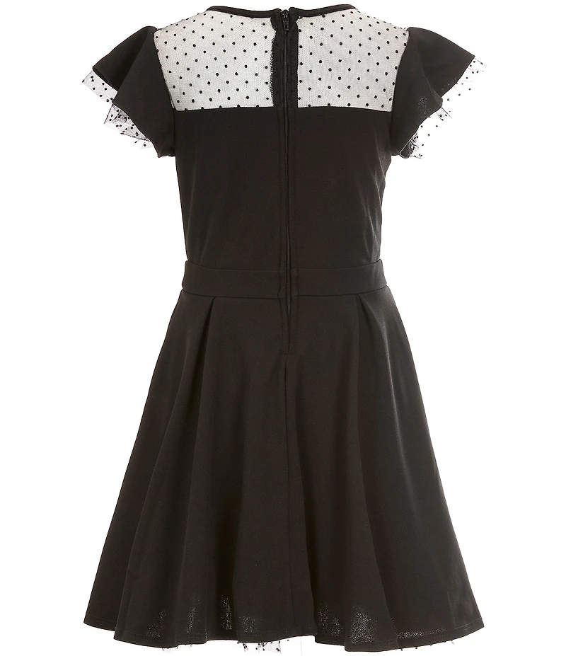 Honey and Rosie Big Girls Flutter Sleeve Dotted Mesh Fit-And-Flare Dress