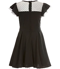 Honey and Rosie Big Girls Flutter Sleeve Dotted Mesh Fit-And-Flare Dress
