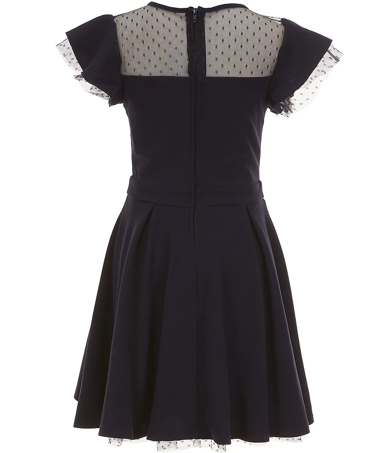 Honey and Rosie Big Girls Flutter Sleeve Dotted Mesh Fit-And-Flare Dress