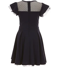 Honey and Rosie Big Girls Flutter Sleeve Dotted Mesh Fit-And-Flare Dress