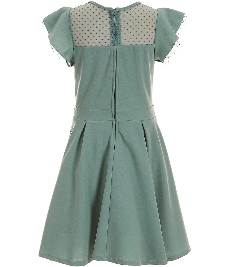 Honey and Rosie Big Girls Flutter Sleeve Dotted Mesh Fit-And-Flare Dress