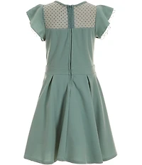 Honey and Rosie Big Girls Flutter Sleeve Dotted Mesh Fit-And-Flare Dress