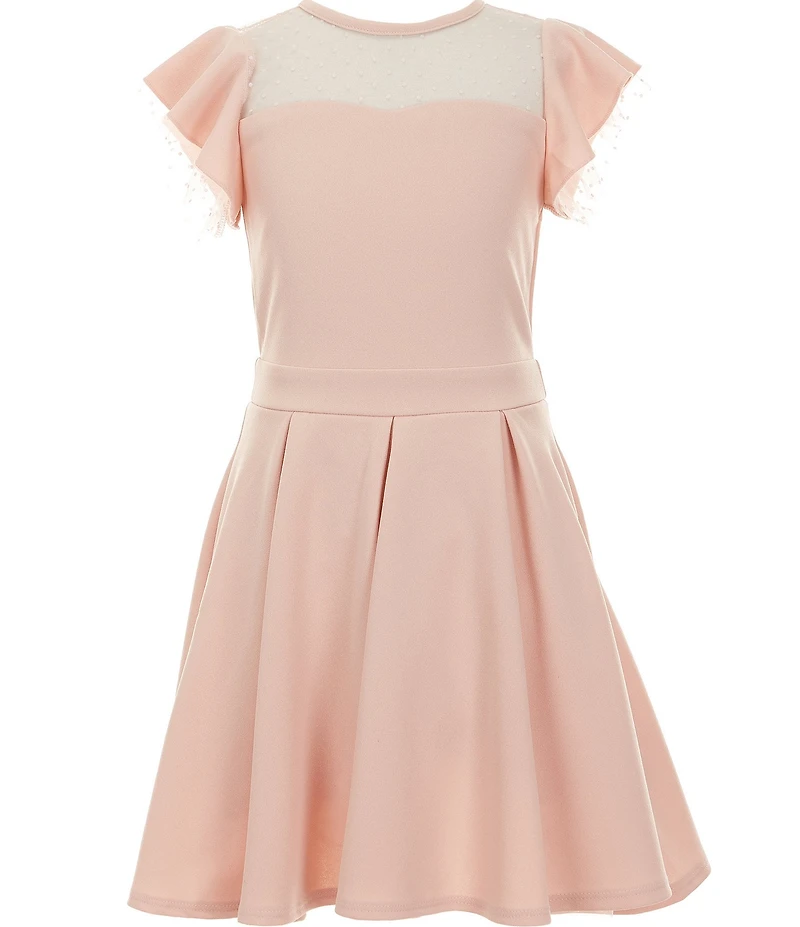 Honey and Rosie Big Girls Flutter Sleeve Dotted Mesh Dress