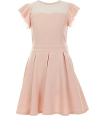 Honey and Rosie Big Girls Flutter Sleeve Dotted Mesh Dress