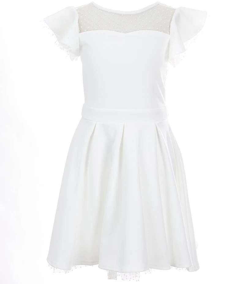 Honey and Rosie Big Girls Flutter Sleeve Dotted Mesh Fit-And-Flare Dress