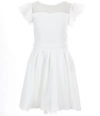 Honey and Rosie Big Girls Flutter Sleeve Dotted Mesh Fit-And-Flare Dress