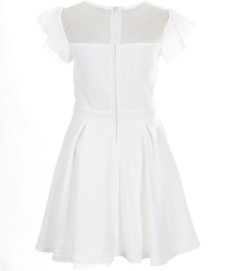 Honey and Rosie Big Girls Flutter Sleeve Dotted Mesh Fit-And-Flare Dress