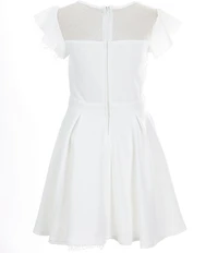 Honey and Rosie Big Girls Flutter Sleeve Dotted Mesh Fit-And-Flare Dress