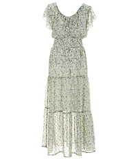 Honey and Rosie Big Girls Flutter Sleeve Floral-Printed Tiered Long Dress