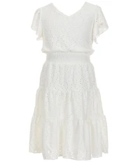 Honey and Rosie Big Girls Flutter-Sleeve Swiss-Dot Fit & Flare Dress