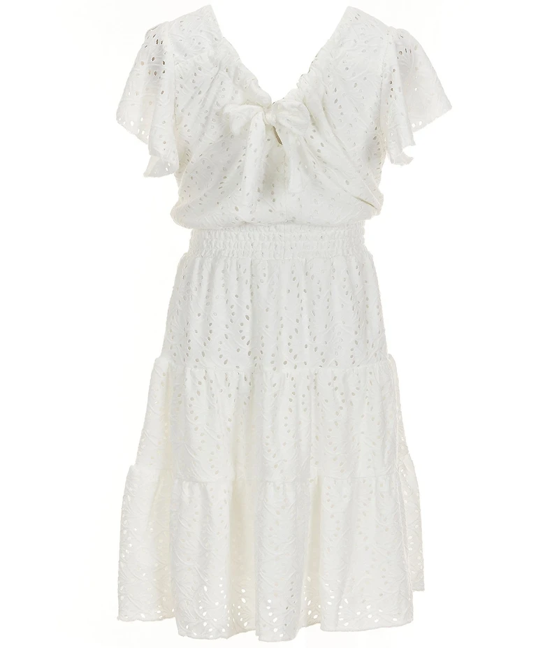 Honey and Rosie Big Girls Flutter-Sleeve Swiss-Dot Fit & Flare Dress
