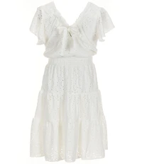 Honey and Rosie Big Girls Flutter-Sleeve Swiss-Dot Fit & Flare Dress