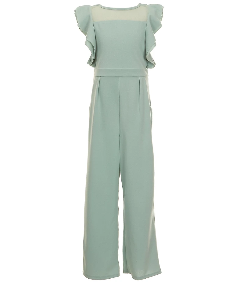 Honey and Rosie Big Girls Mesh Round Neck Ruffle Jumpsuit