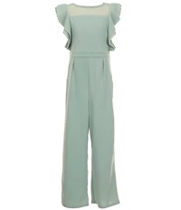 Honey and Rosie Big Girls Mesh Round Neck Ruffle Jumpsuit