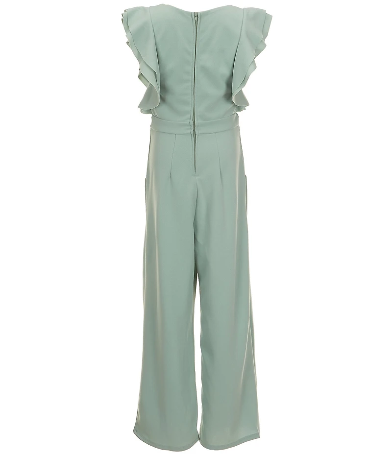Honey and Rosie Big Girls Mesh Round Neck Ruffle Jumpsuit