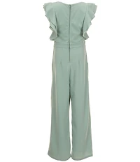 Honey and Rosie Big Girls Mesh Round Neck Ruffle Jumpsuit