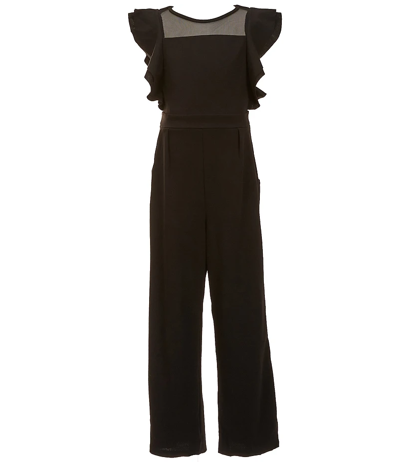 Honey and Rosie Big Girls Mesh Round Neck Ruffle Jumpsuit