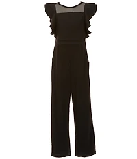 Honey and Rosie Big Girls Mesh Round Neck Ruffle Jumpsuit