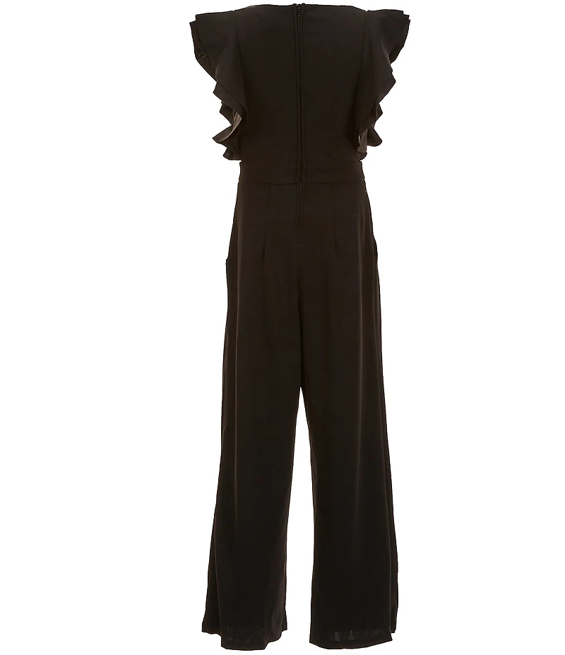 Honey and Rosie Big Girls Mesh Round Neck Ruffle Jumpsuit