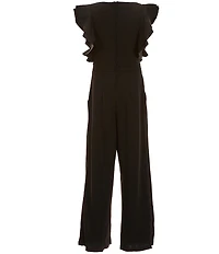 Honey and Rosie Big Girls Mesh Round Neck Ruffle Jumpsuit