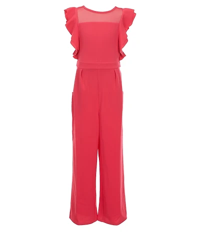 Honey and Rosie Big Girls Mesh Round Neck Ruffle Jumpsuit