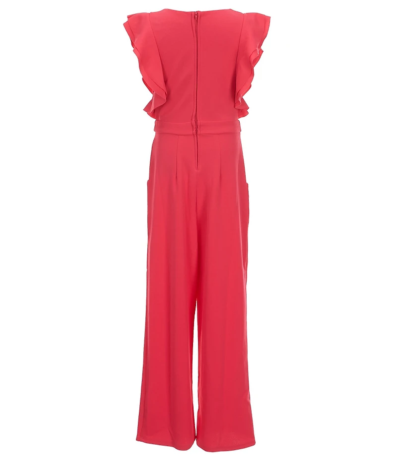 Honey and Rosie Big Girls Mesh Round Neck Ruffle Jumpsuit